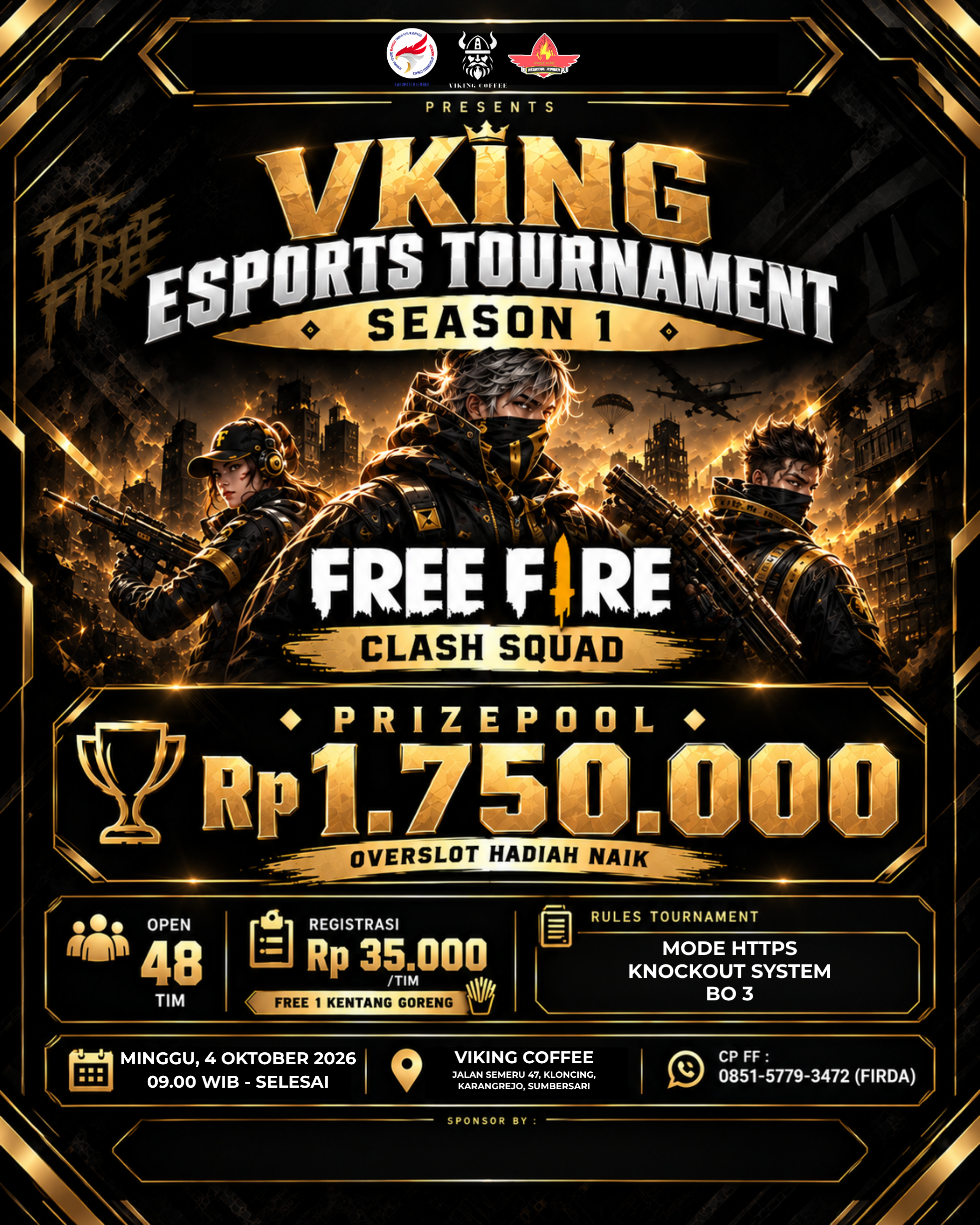 Brosur VKING ESPORTS TOURNAMENT SEASON 1 - FF CLASH SQUAD